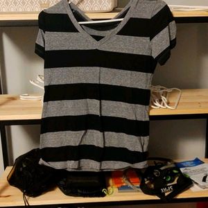 Black and gray v neck shirt